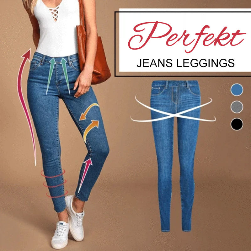 Damjeansleggings med slim effekt, formande passform och elastiskt midjeband. Perfekt för stil och komfort dagligen.