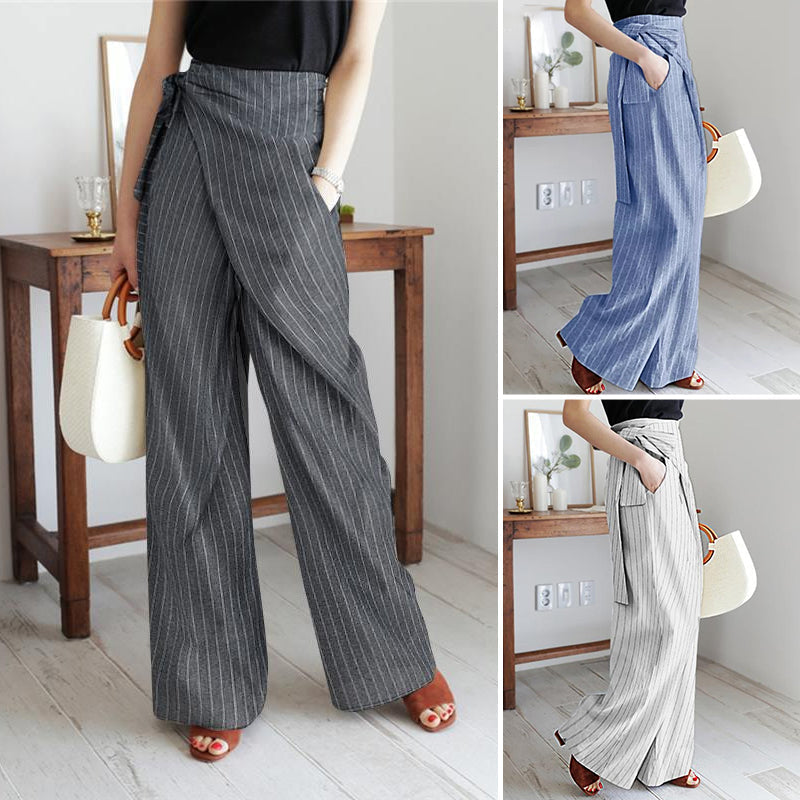 "Damrandiga byxor med hög midja i lös passform, elegant och luftig polyester för stilfull och bekväm vardagslook."