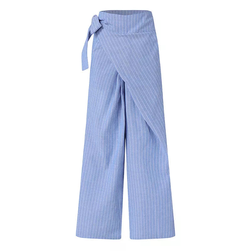 "Damrandiga byxor med hög midja i lös passform, elegant och luftig polyester för stilfull och bekväm vardagslook."