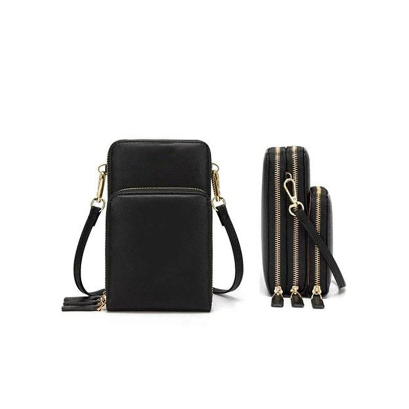 "Dams crossbody-väska i PU-läder med justerbar rem, elegant design, finns i svart, grå, orange, rosa, vinröd, lila, mörkblå."