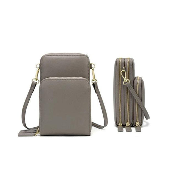 "Dams crossbody-väska i PU-läder med justerbar rem, elegant design, finns i svart, grå, orange, rosa, vinröd, lila, mörkblå."