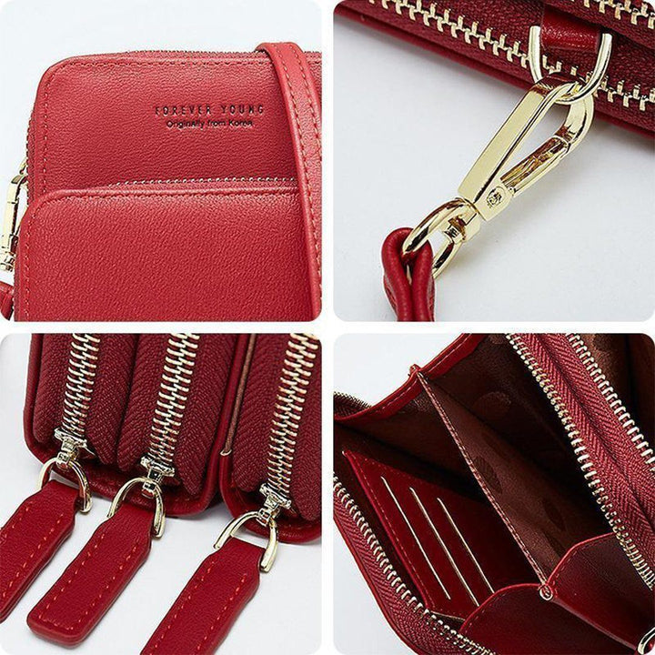 "Dams crossbody-väska i PU-läder med justerbar rem, elegant design, finns i svart, grå, orange, rosa, vinröd, lila, mörkblå."