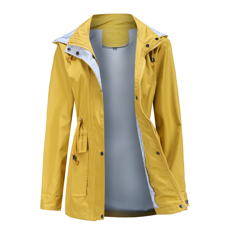 "Dams vattentät mellanlång trenchcoat med dragsko, elegant stil, vinröd färg, praktisk och trendig för alla väder."
