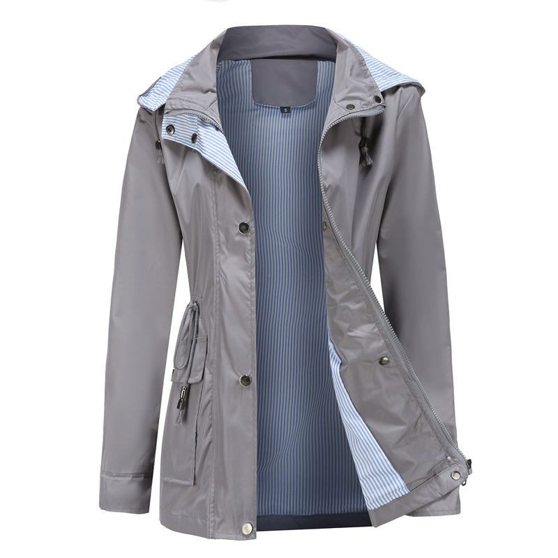 "Dams vattentät mellanlång trenchcoat med dragsko, elegant stil, vinröd färg, praktisk och trendig för alla väder."