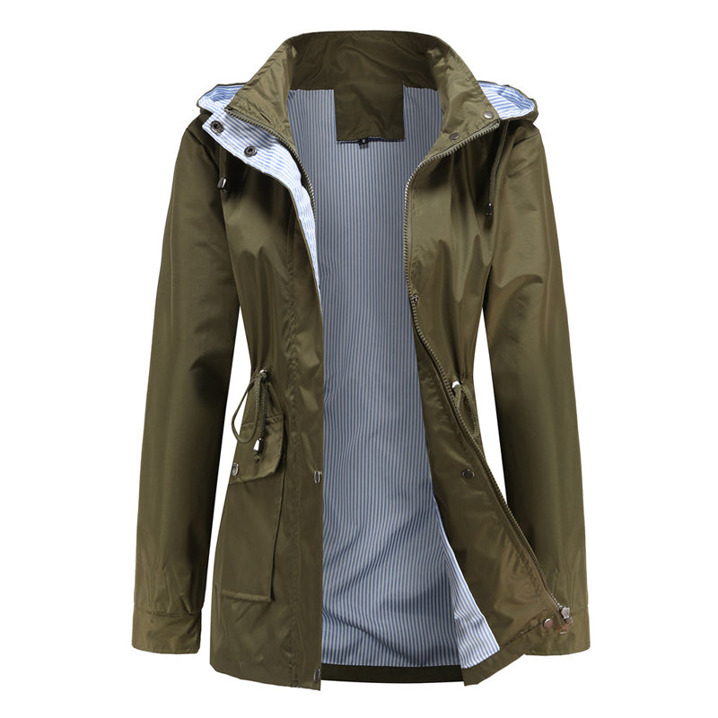 "Dams vattentät mellanlång trenchcoat med dragsko, elegant stil, vinröd färg, praktisk och trendig för alla väder."