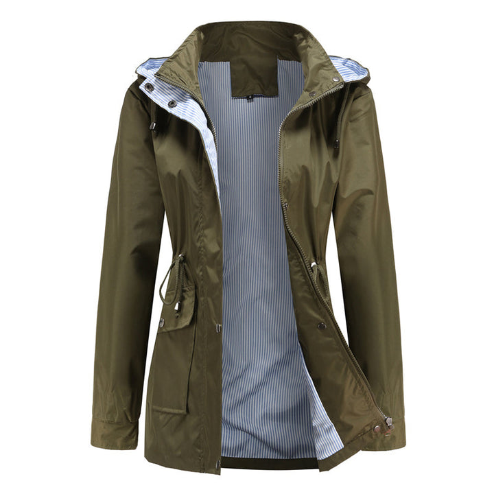 "Dams vattentät mellanlång trenchcoat med dragsko, elegant stil, vinröd färg, praktisk och trendig för alla väder."