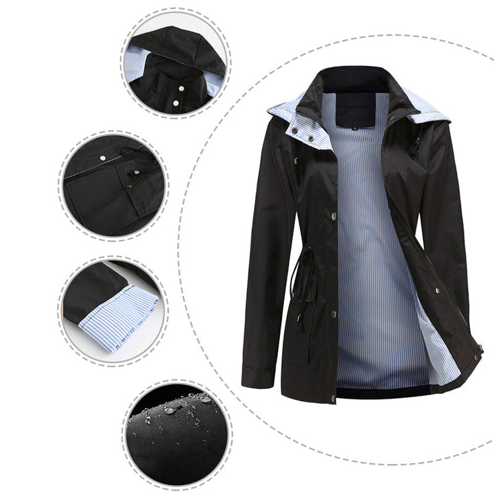 "Dams vattentät mellanlång trenchcoat med dragsko, elegant stil, vinröd färg, praktisk och trendig för alla väder."