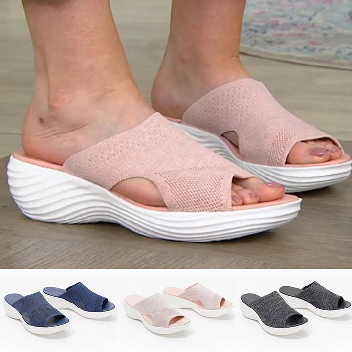 "Damsandaler för beach, bekväm EVA-fotbädd, rosa, blå och grå, platt botten, stödpunkter, perfekt för promenader."