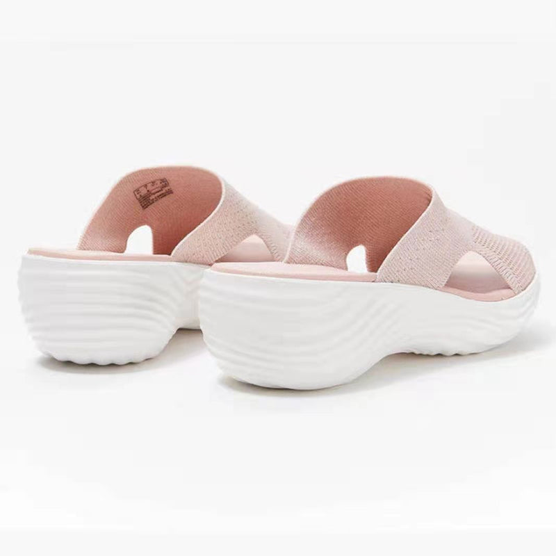 "Damsandaler för beach, bekväm EVA-fotbädd, rosa, blå och grå, platt botten, stödpunkter, perfekt för promenader."