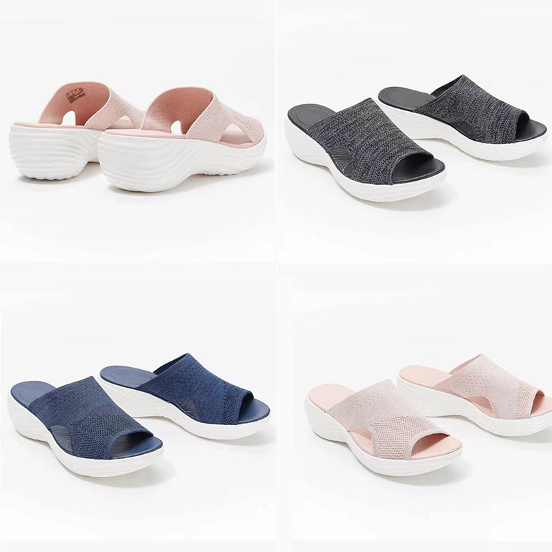 "Damsandaler för beach, bekväm EVA-fotbädd, rosa, blå och grå, platt botten, stödpunkter, perfekt för promenader."