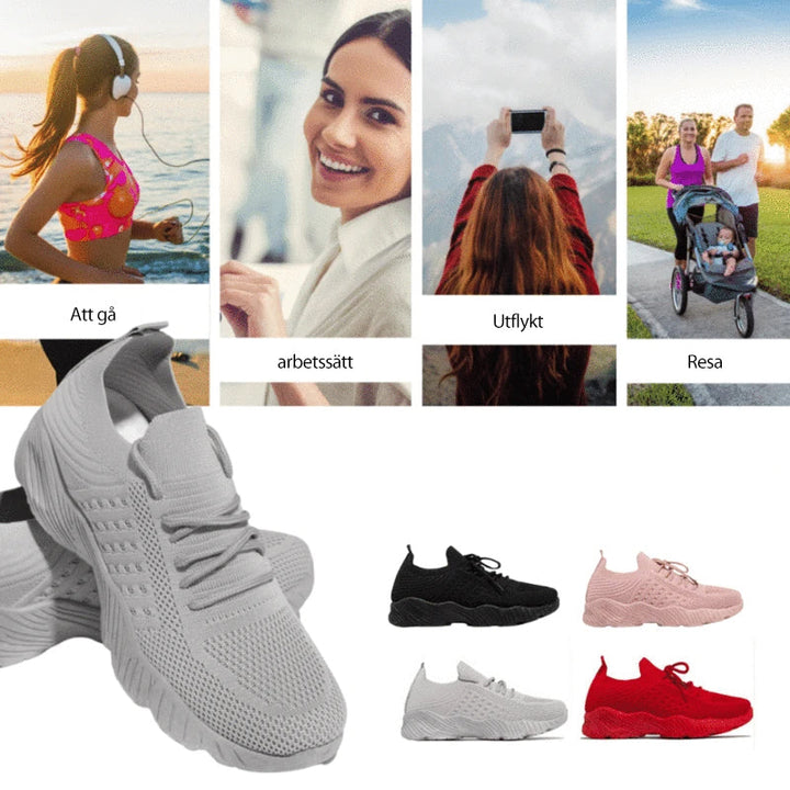 "Damskor casual sneakers, andningsbara och bekväma, i vit design med ergonomiskt stöd och halkfri sula."