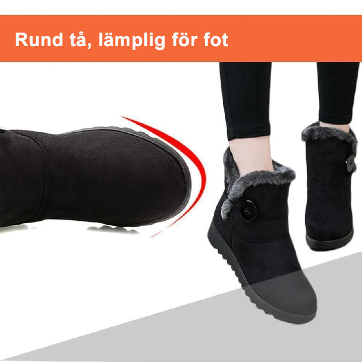 "Damskor för vintern med pälsfoder och spänne, quiltat foder, halkfri sula, ankelhöga i brun nyans, stängda tår."