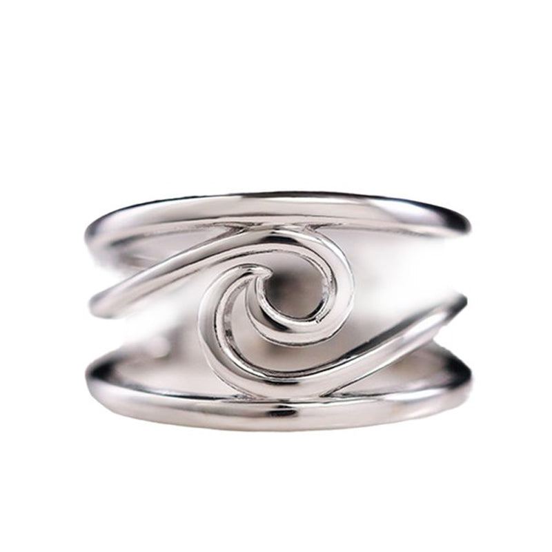 "Damsmycke kopparring 'Lycka i Vågor' med vitguldsfinish och meddelandekort, elegant och tidlös design för kvinnor."