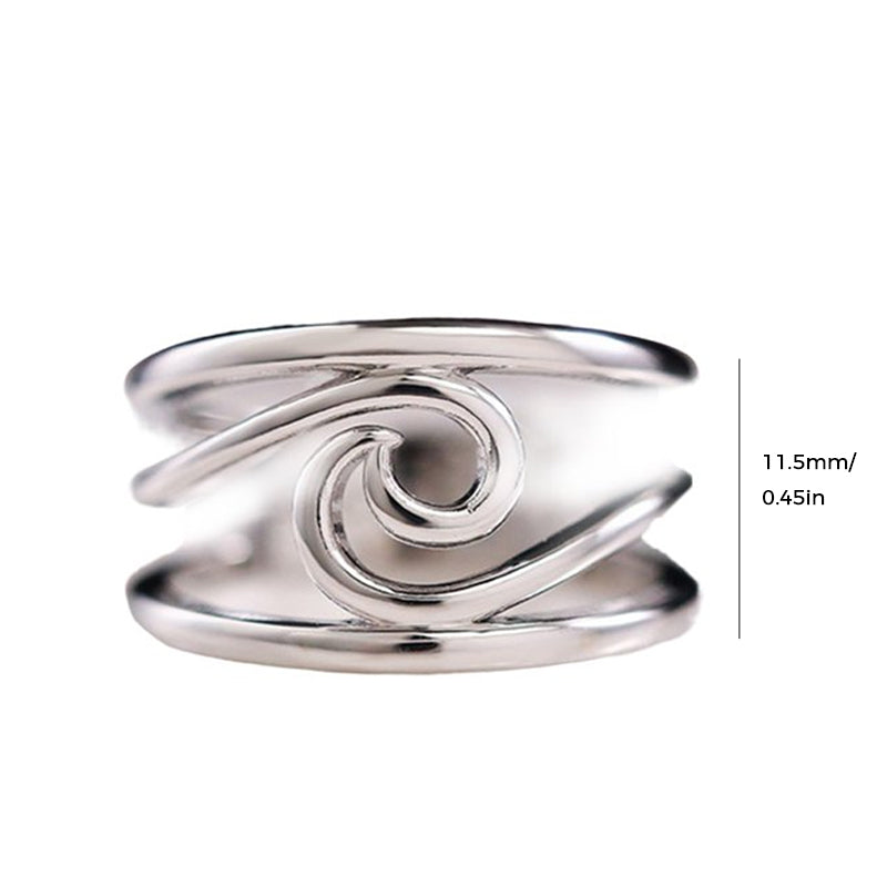 "Damsmycke kopparring 'Lycka i Vågor' med vitguldsfinish och meddelandekort, elegant och tidlös design för kvinnor."