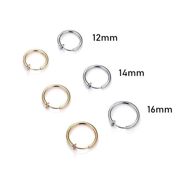 "Damsmycken ringörhängen i guld/silver med infällbar spets, elegant design, olika storlekar för bekväm passform."