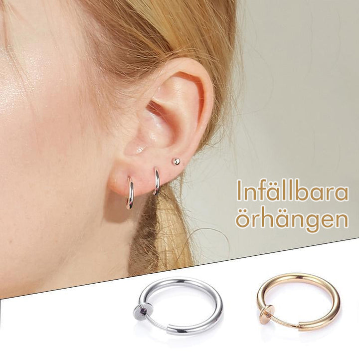 "Damsmycken ringörhängen i guld/silver med infällbar spets, elegant design, olika storlekar för bekväm passform."