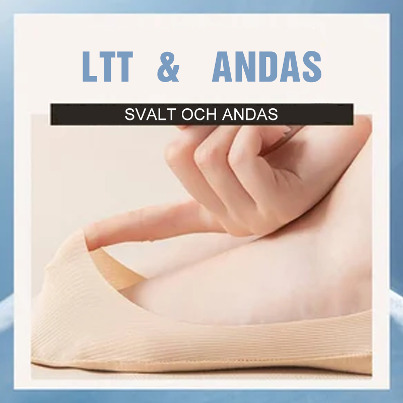 "Damsockor Ice Silk, halkfri design i is-silke, andas och osynlig, visad i svart och rosa färg, passande alla skor."