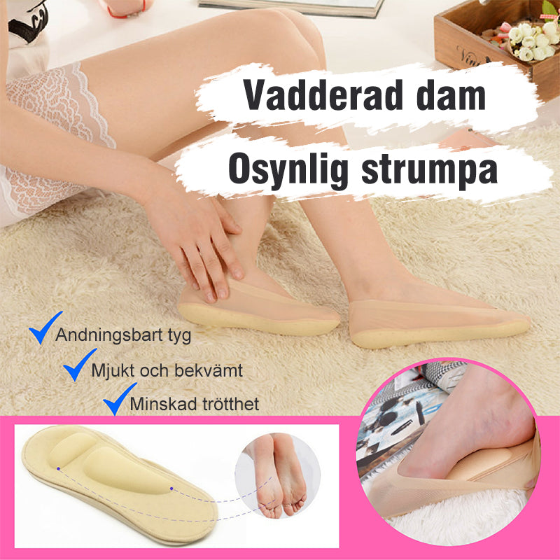 "Damsockor med 3D fotmassage och vaddering i bomull, osynliga design med anti-glid silikon och andningsbart meshmaterial."