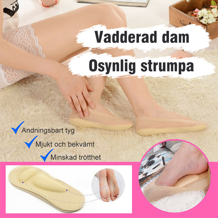"Damsockor med 3D fotmassage och vaddering i bomull, osynliga design med anti-glid silikon och andningsbart meshmaterial."