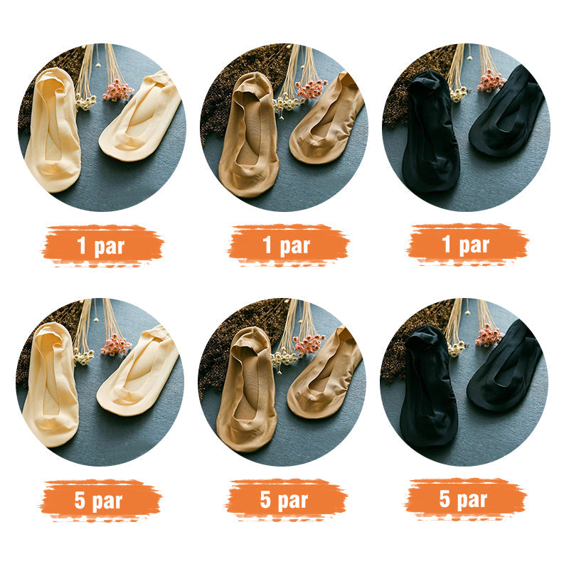 "Damsockor med 3D fotmassage och vaddering i bomull, osynliga design med anti-glid silikon och andningsbart meshmaterial."