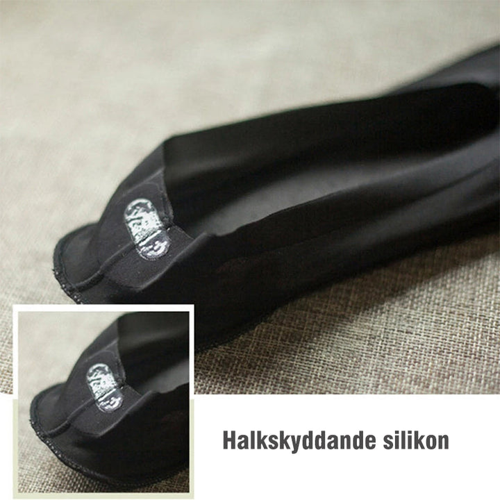 "Damsockor med 3D fotmassage och vaddering i bomull, osynliga design med anti-glid silikon och andningsbart meshmaterial."