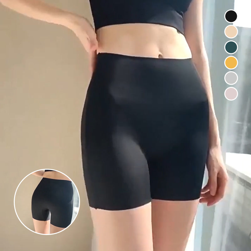 "Damspecifika sömlösa slipshorts i beige, eleganta och anti-skav med komfortabel passform och lätt kompression."