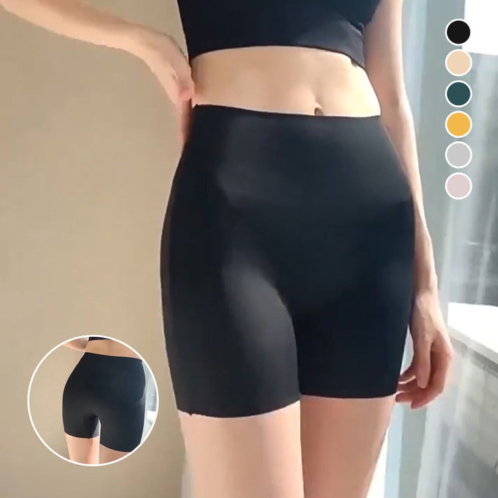"Damspecifika sömlösa slipshorts i beige, eleganta och anti-skav med komfortabel passform och lätt kompression."