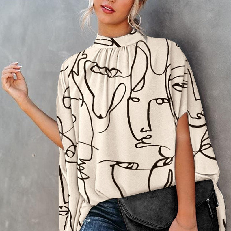 "Damtopp med livfullt tryck, färgglada mönster och dolman ärm för en stilfull och bekväm look, perfekt för alla tillfällen."
