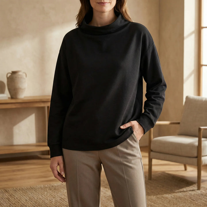 Damtröja i avslappnad vid passform, murgrönsgrön pullover för höst och vinter. Elegant och skön casual stil.