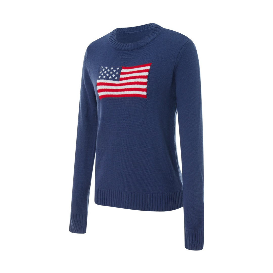 Damtröja med tryckt amerikansk flagga, perfekt för höstens streetwear och ett patriotiskt uttryck.