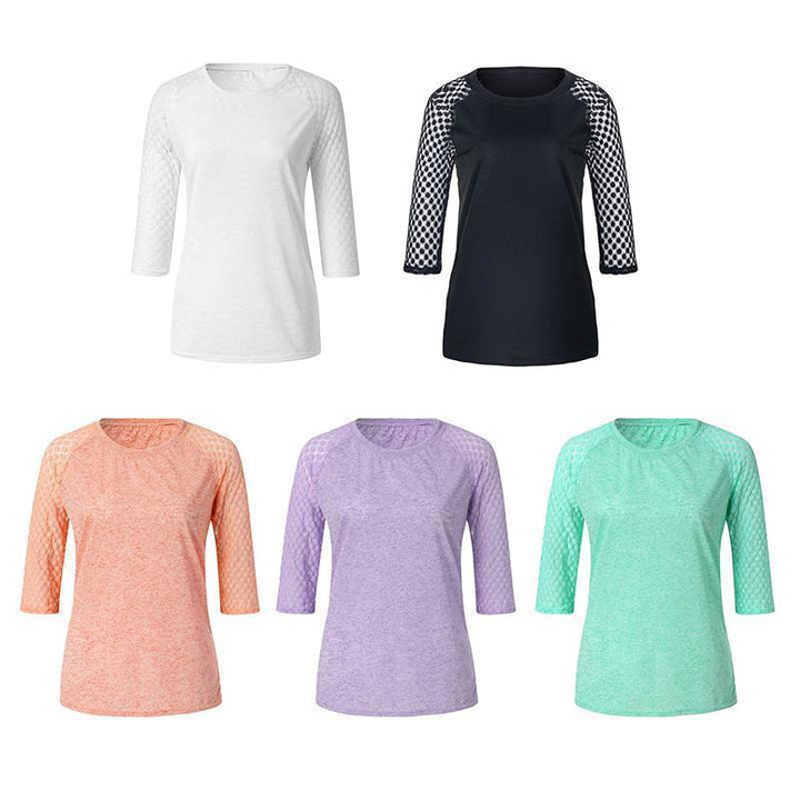 "Damtröja med ultratunn spets, rund hals och långärmad design i lila, perfekt för eleganta vardags- och festtillfällen."