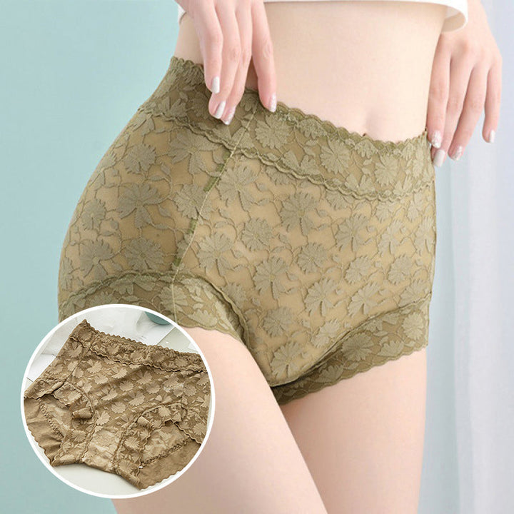 "Damtrosa i spets, hög midja, sexig design, blommig spets, mjukt material, ger slät silhuett, komfort och stil."