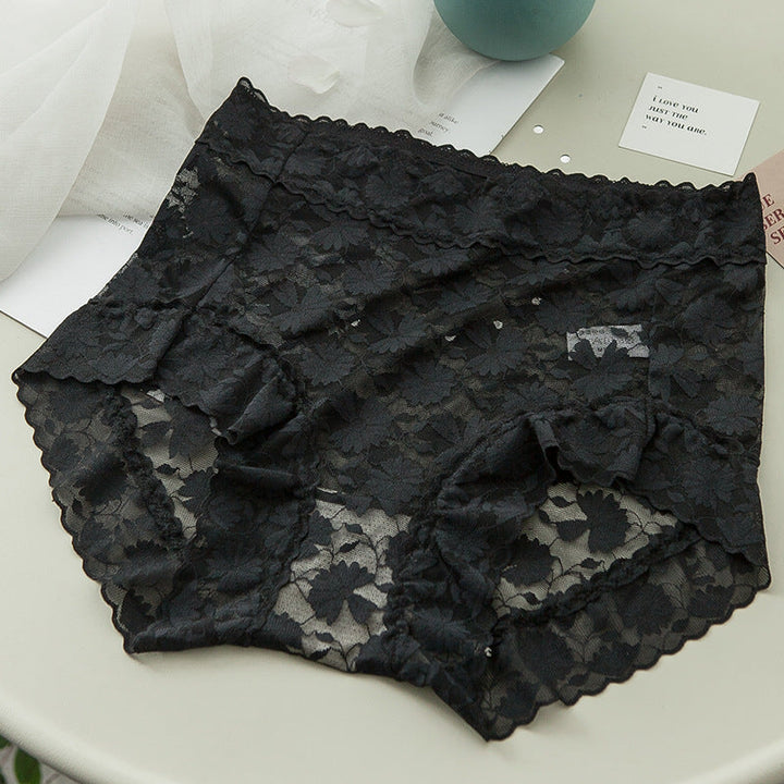 "Damtrosa i spets, hög midja, sexig design, blommig spets, mjukt material, ger slät silhuett, komfort och stil."