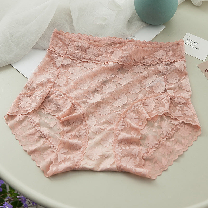 "Damtrosa i spets, hög midja, sexig design, blommig spets, mjukt material, ger slät silhuett, komfort och stil."