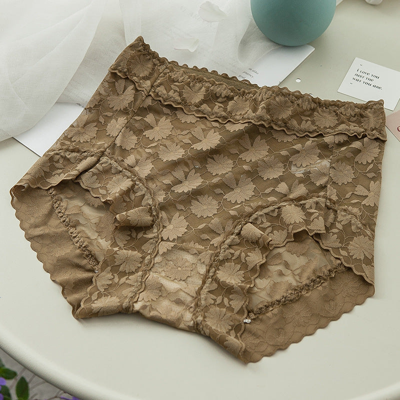 "Damtrosa i spets, hög midja, sexig design, blommig spets, mjukt material, ger slät silhuett, komfort och stil."