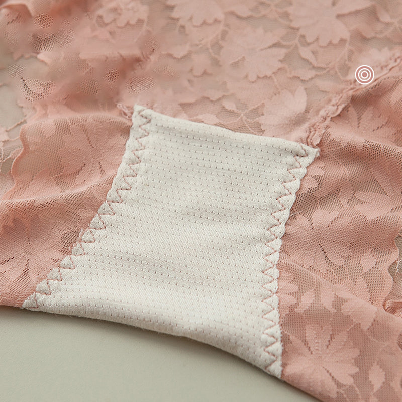 "Damtrosa i spets, hög midja, sexig design, blommig spets, mjukt material, ger slät silhuett, komfort och stil."