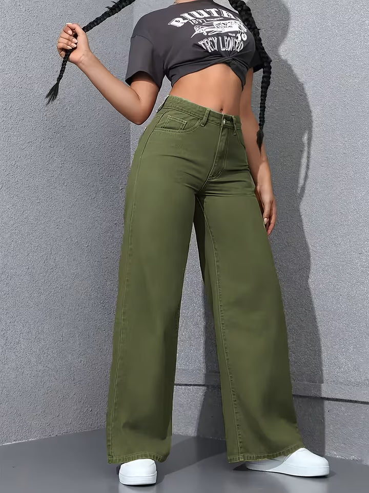 Dam Hög Midja Vida Jeans i Armégrön