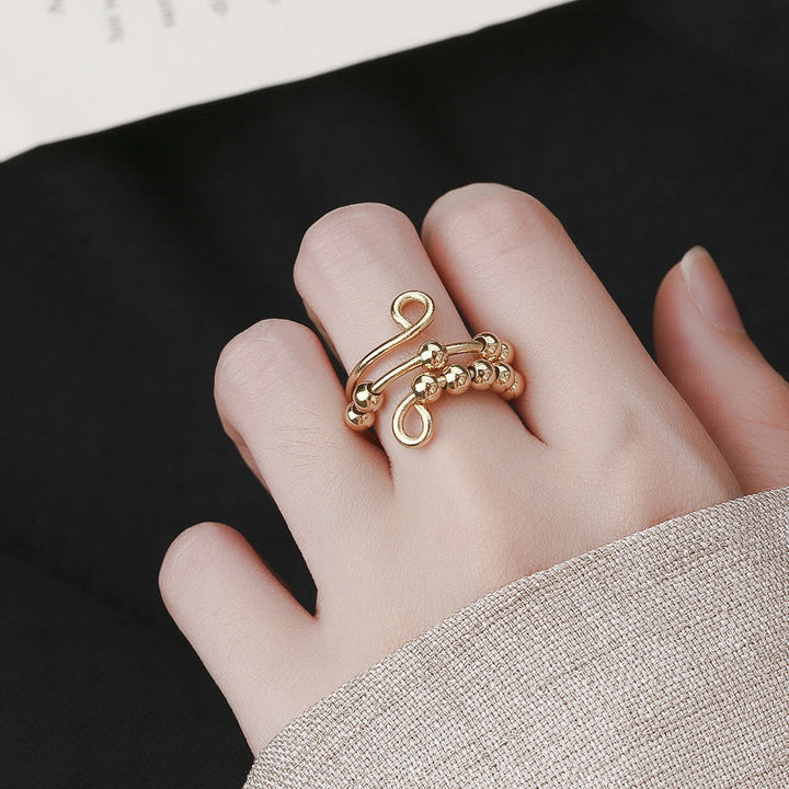 "Dekompressionsring för damer med dubbla pärlor, glittrande zirkon, sterling silver med platinaplätering, justerbar storlek."