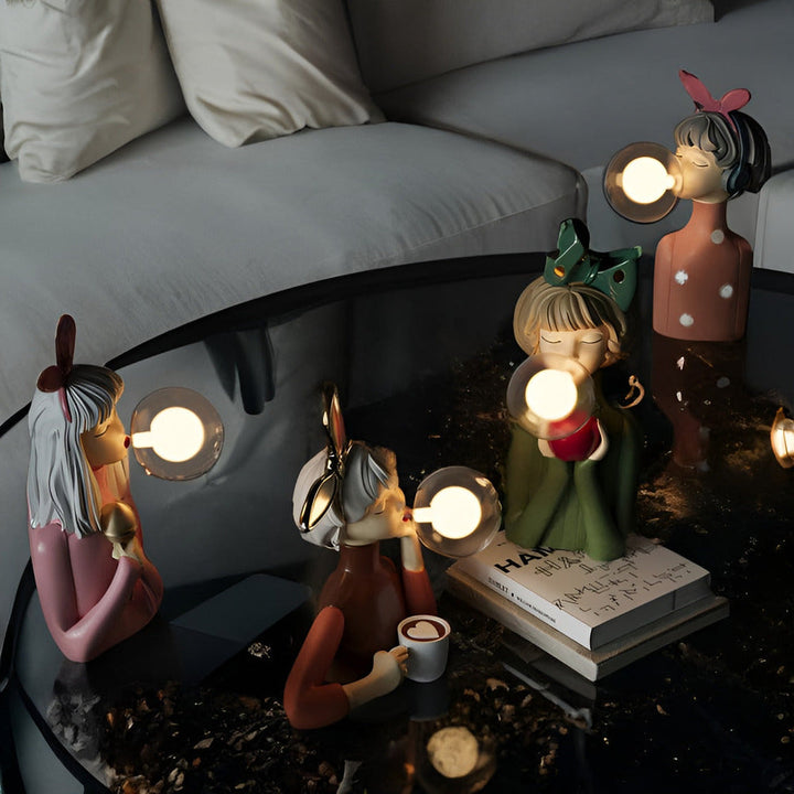 BubbleFairies bordslampa med älvtema, dekorativ belysning för heminredning. USB-lampa med touchkontroll.