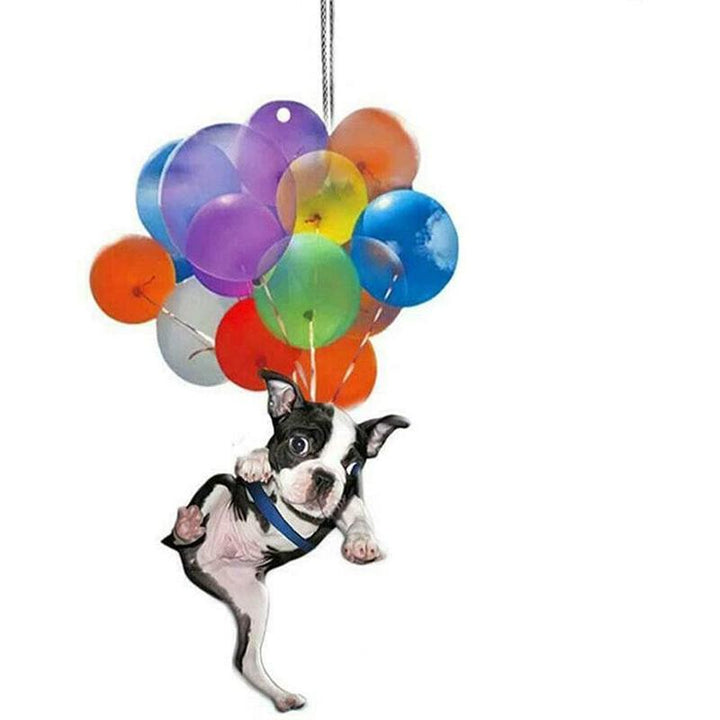 Dekorativ hundbilhänge i glimmerplast, hänger från bilspegeln, ljus och livfull design, ger bil en personlig touch.