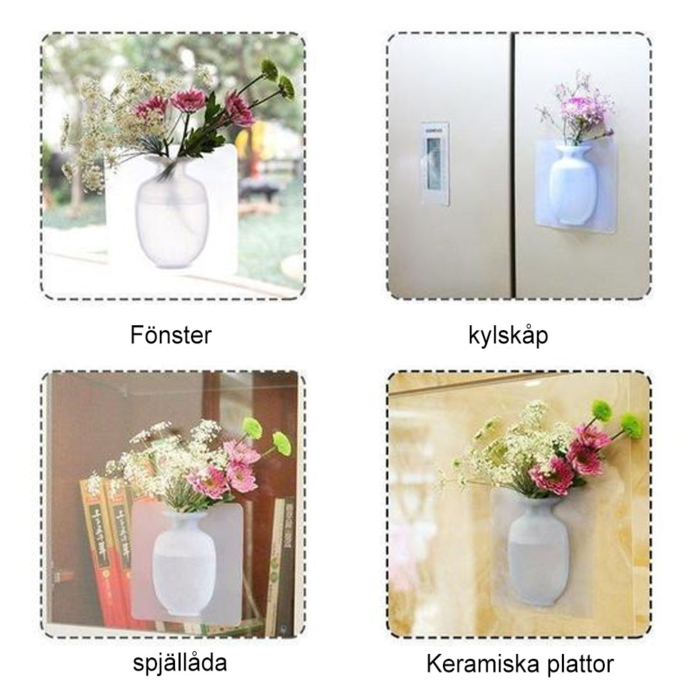 "Dekorativ magisk silikonvas med stark adsorption, i färgerna blå, rosa och vit, 14.5x14.5 cm för släta ytor."