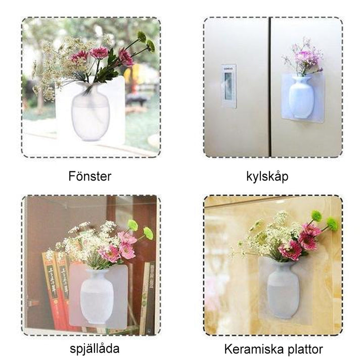 "Dekorativ magisk silikonvas med stark adsorption, i färgerna blå, rosa och vit, 14.5x14.5 cm för släta ytor."