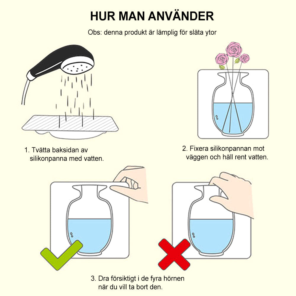 "Dekorativ magisk silikonvas med stark adsorption, i färgerna blå, rosa och vit, 14.5x14.5 cm för släta ytor."