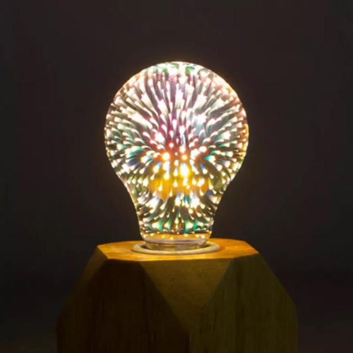 Dekorativa LED-lampor med 3D fyrverkerieffekt; färgglada ljuskällor för hem och fest, energieffektiva i snygg design.