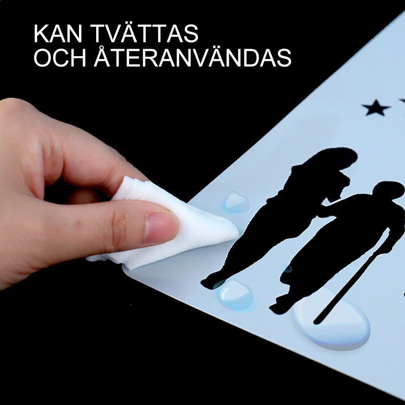 "Detaljerade stencilkonst mallar i vit genomskinlig PET-plast för kreativt skapande på papper, tyg och trä."