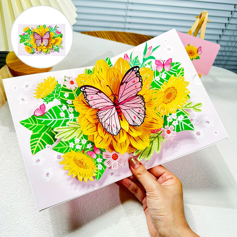 "Detaljerat 3D-handgjort blomsterkort på stativ, perfekt som present eller dekoration för alla tillfällen."