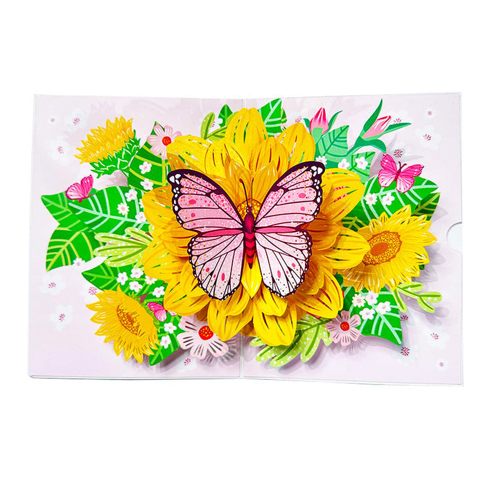 "Detaljerat 3D-handgjort blomsterkort på stativ, perfekt som present eller dekoration för alla tillfällen."