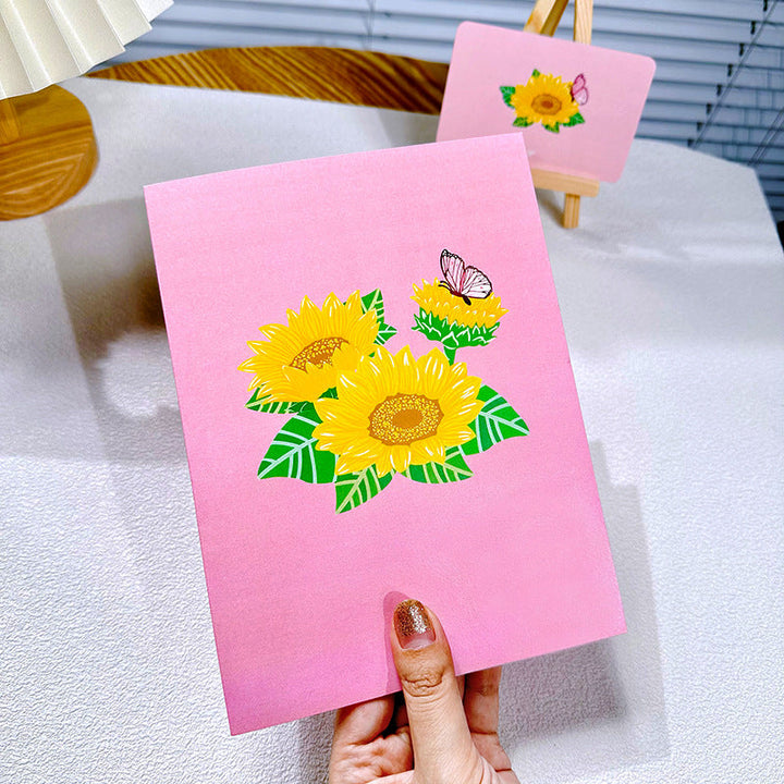 "Detaljerat 3D-handgjort blomsterkort på stativ, perfekt som present eller dekoration för alla tillfällen."