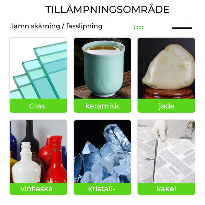 "Diamantskärande verktyg för exakta snitt, med tåligt stålblad för glasbearbetning, perfekt för professionella och DIY-använd