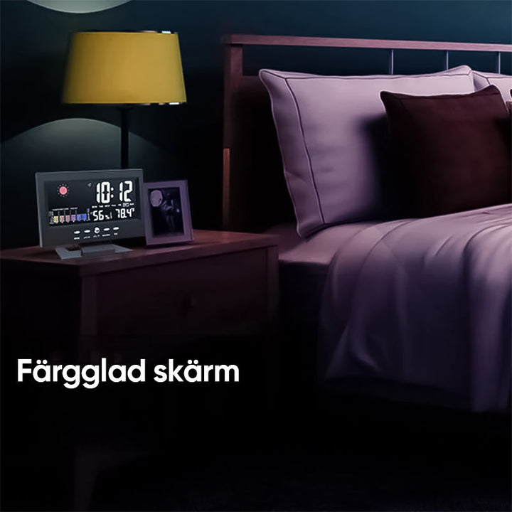 Digital LED-klocka med temperatur och fuktighet, stilren design, tydlig LCD, idealisk för tid, väder och modern livsstil.